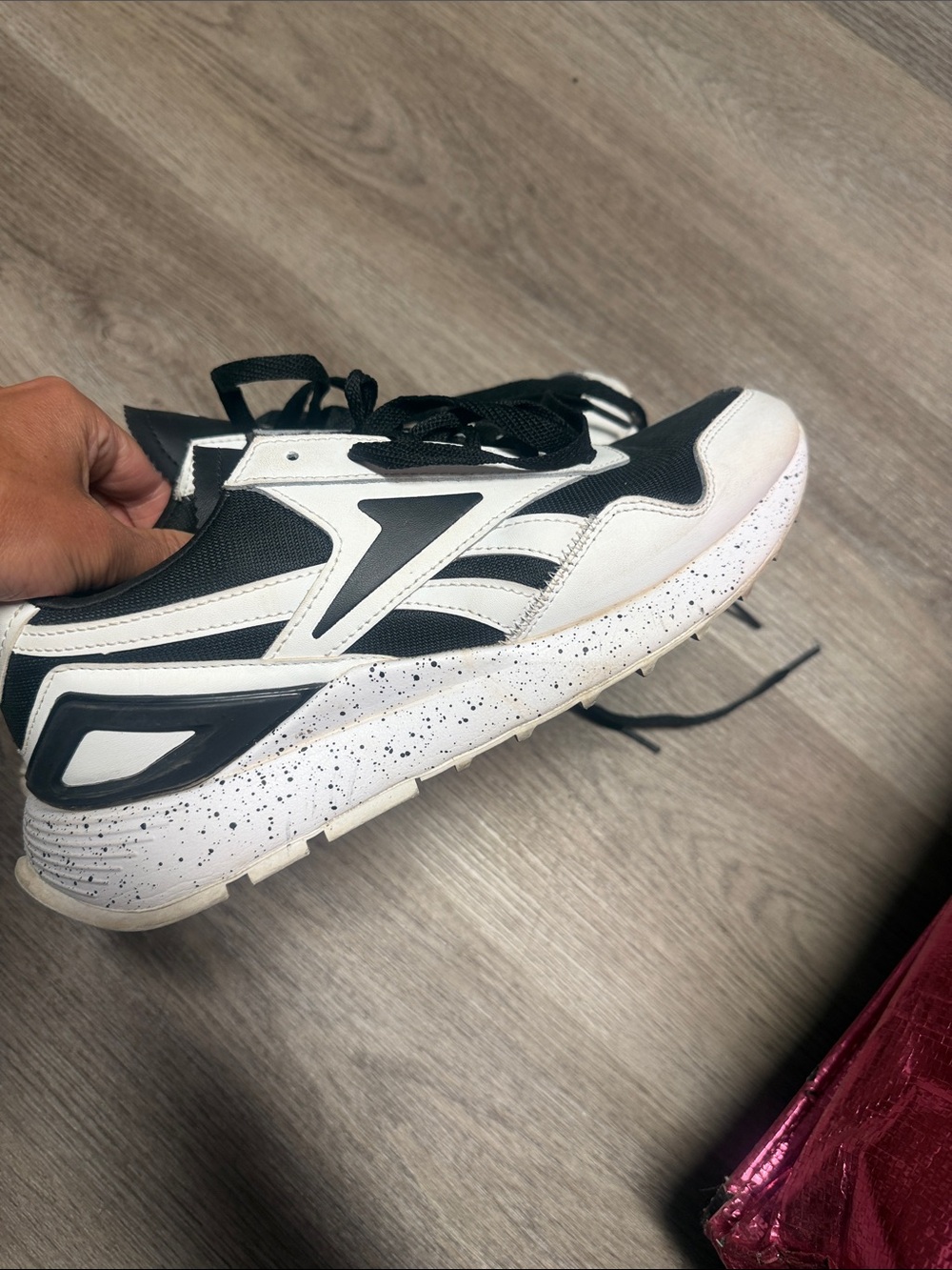 Reebok Black and White Sneakers with Neon Yellow Insole